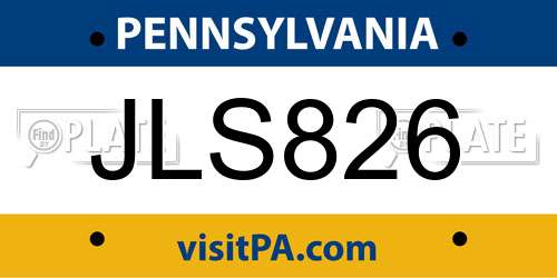 JLS826 Pennsylvania License Plate