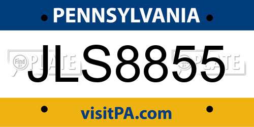 JLS8855 Pennsylvania License Plate