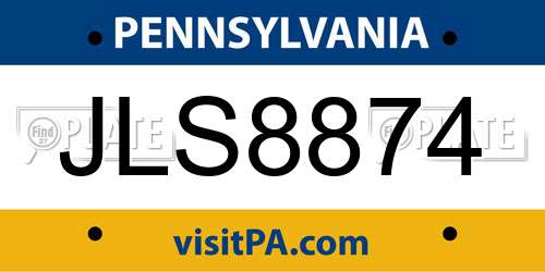 JLS8874 Pennsylvania License Plate