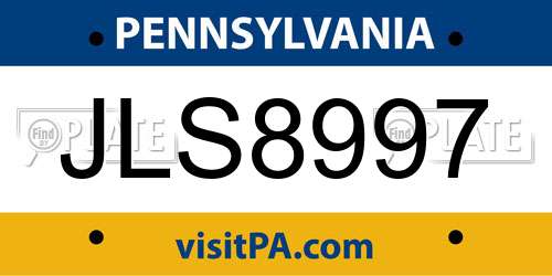 JLS8997 Pennsylvania License Plate