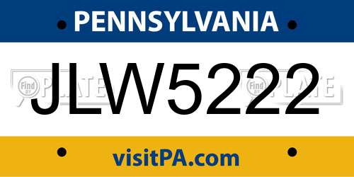 JLW5222 Pennsylvania License Plate