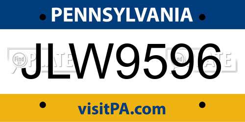 JLW9596 Pennsylvania License Plate