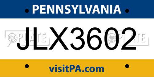 JLX3602 Pennsylvania License Plate