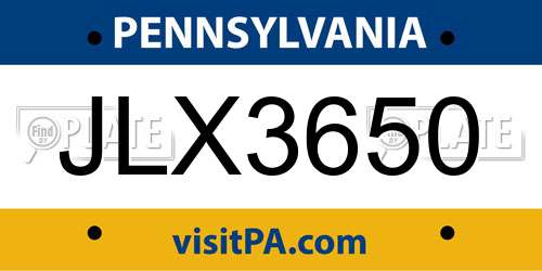 JLX3650 Pennsylvania License Plate