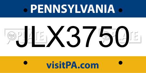 JLX3750 Pennsylvania License Plate