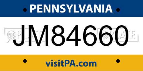 JM84660 Pennsylvania License Plate