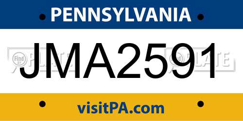 JMA2591 Pennsylvania License Plate