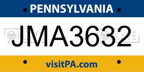 JMA3632 Pennsylvania License Plate