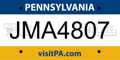 JMA4807 Pennsylvania License Plate
