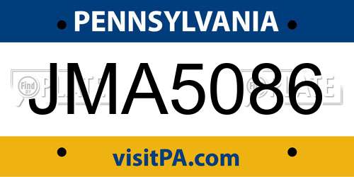 JMA5086 Pennsylvania License Plate