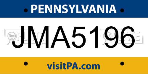 JMA5196 Pennsylvania License Plate