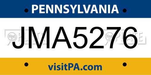 JMA5276 Pennsylvania License Plate