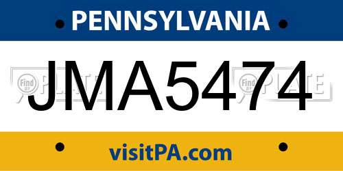 JMA5474 Pennsylvania License Plate