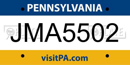 JMA5502 Pennsylvania License Plate