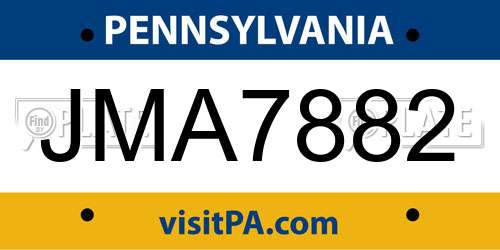 JMA7882 Pennsylvania License Plate