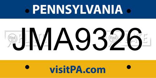 JMA9326 Pennsylvania License Plate
