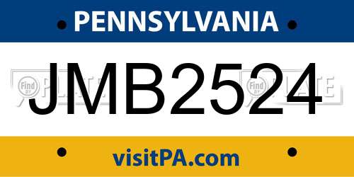 JMB2524 Pennsylvania License Plate