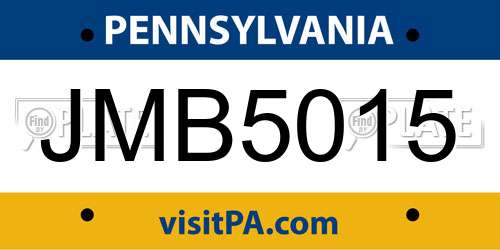 JMB5015 Pennsylvania License Plate