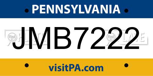 JMB7222 Pennsylvania License Plate