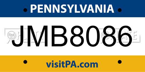 JMB8086 Pennsylvania License Plate
