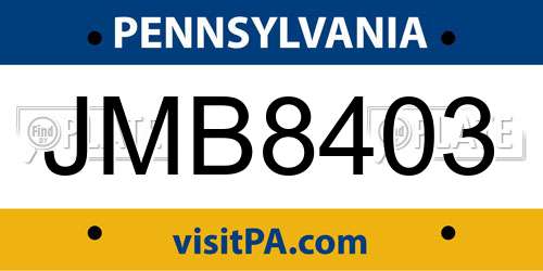 JMB8403 Pennsylvania License Plate