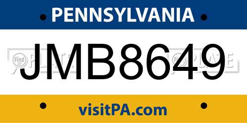 JMB8649 Pennsylvania License Plate