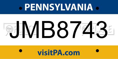 JMB8743 Pennsylvania License Plate