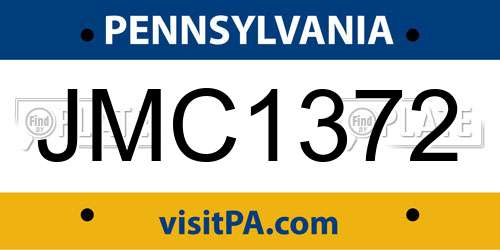 JMC1372 Pennsylvania License Plate