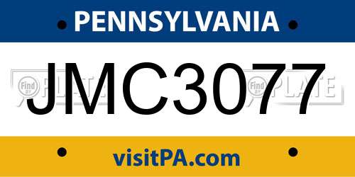 JMC3077 Pennsylvania License Plate