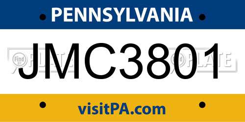 JMC3801 Pennsylvania License Plate