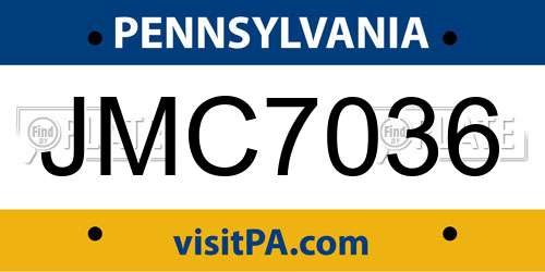 JMC7036 Pennsylvania License Plate