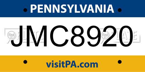 JMC8920 Pennsylvania License Plate