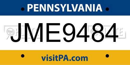 JME9484 Pennsylvania License Plate