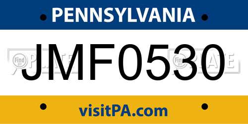JMF0530 Pennsylvania License Plate