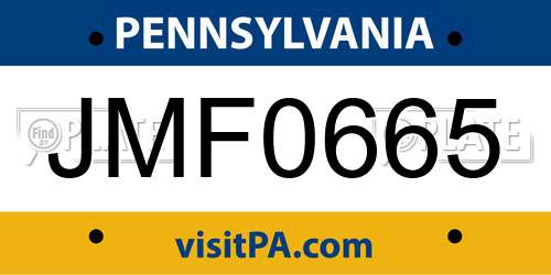 JMF0665 Pennsylvania License Plate