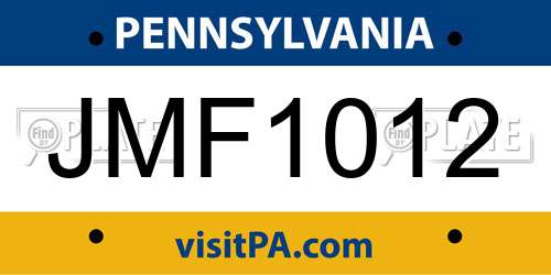 JMF1012 Pennsylvania License Plate