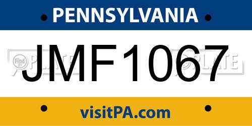 JMF1067 Pennsylvania License Plate