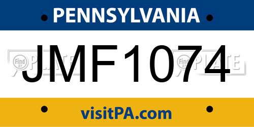 JMF1074 Pennsylvania License Plate