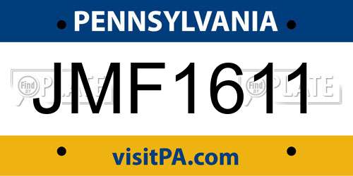 JMF1611 Pennsylvania License Plate