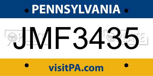 JMF3435 Pennsylvania License Plate