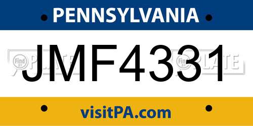 JMF4331 Pennsylvania License Plate