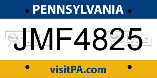 JMF4825 Pennsylvania License Plate