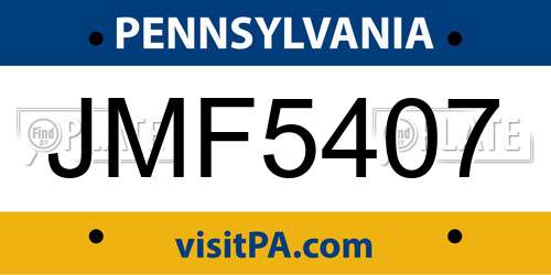 JMF5407 Pennsylvania License Plate