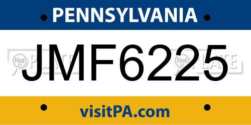 JMF6225 Pennsylvania License Plate