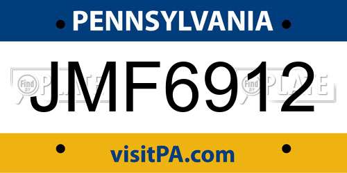 JMF6912 Pennsylvania License Plate