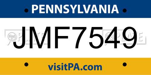 JMF7549 Pennsylvania License Plate