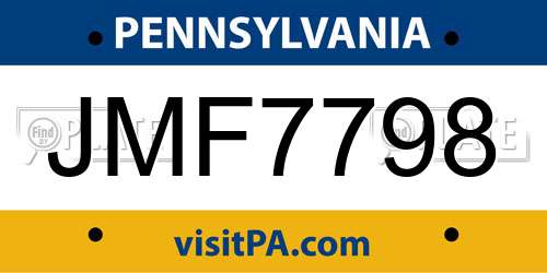 JMF7798 Pennsylvania License Plate