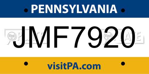 JMF7920 Pennsylvania License Plate