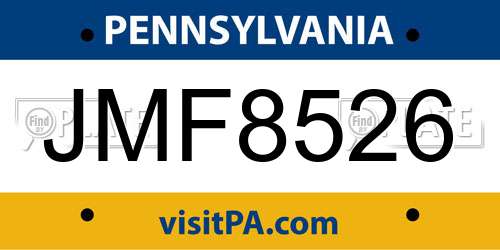 JMF8526 Pennsylvania License Plate