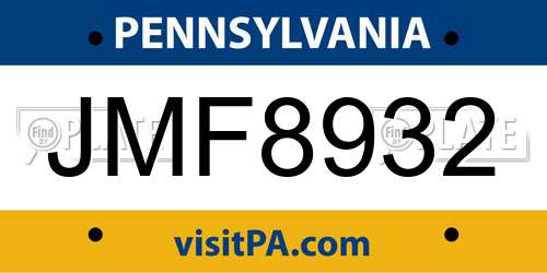JMF8932 Pennsylvania License Plate
